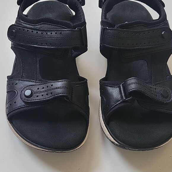 6 WIDE SAS BLACK VELCRO LEATHER ADJUSTABLE COMFORT ACTIVE SANDALS 6W LIKE NEW - Picture 5 of 11